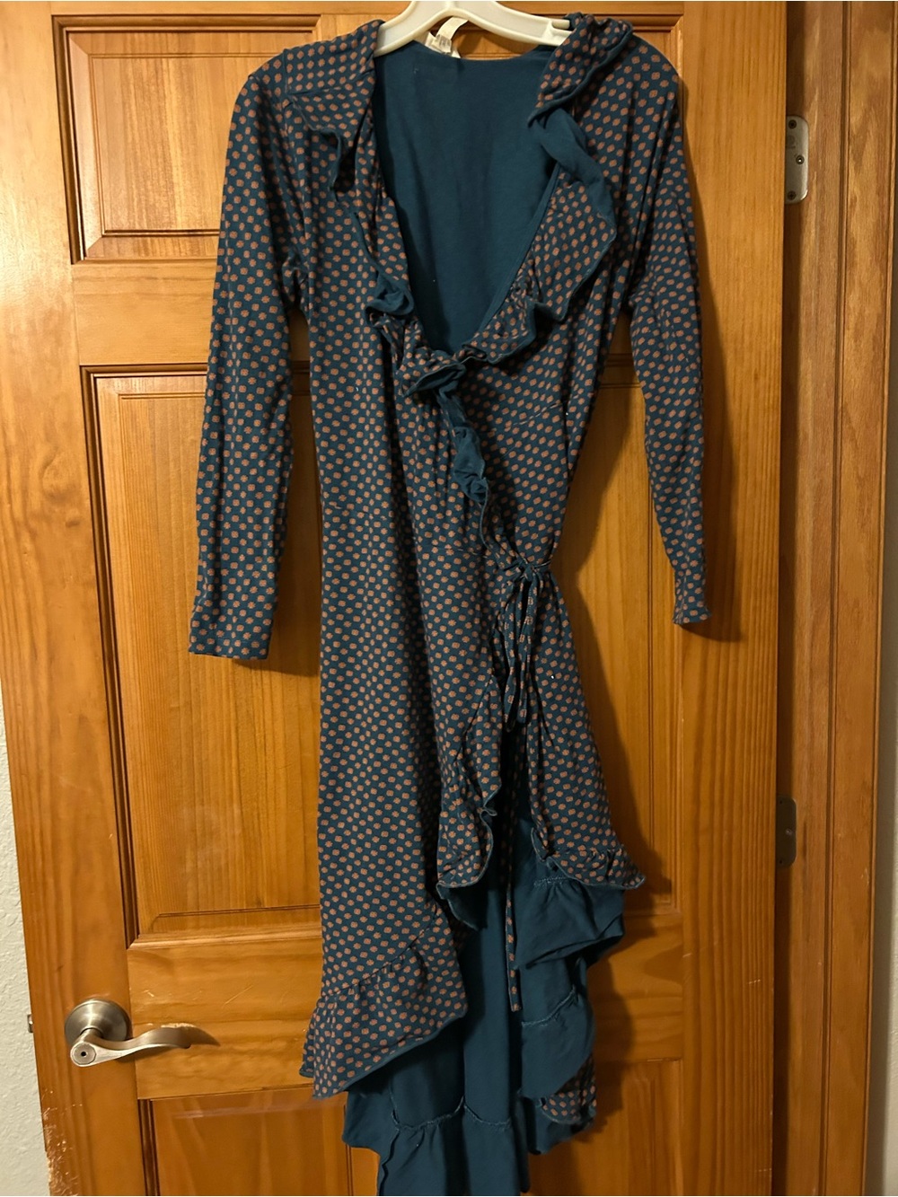 Matilda Jane Teal Dress with Rust Dot Print - Long Sleeve Wrap